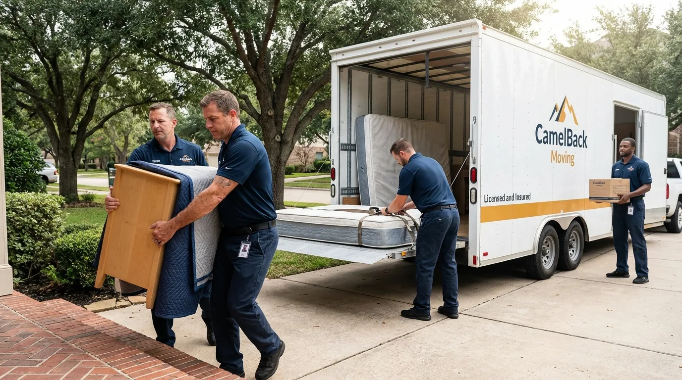 Crew loading residential truck for cross-state move from Burbank, WA