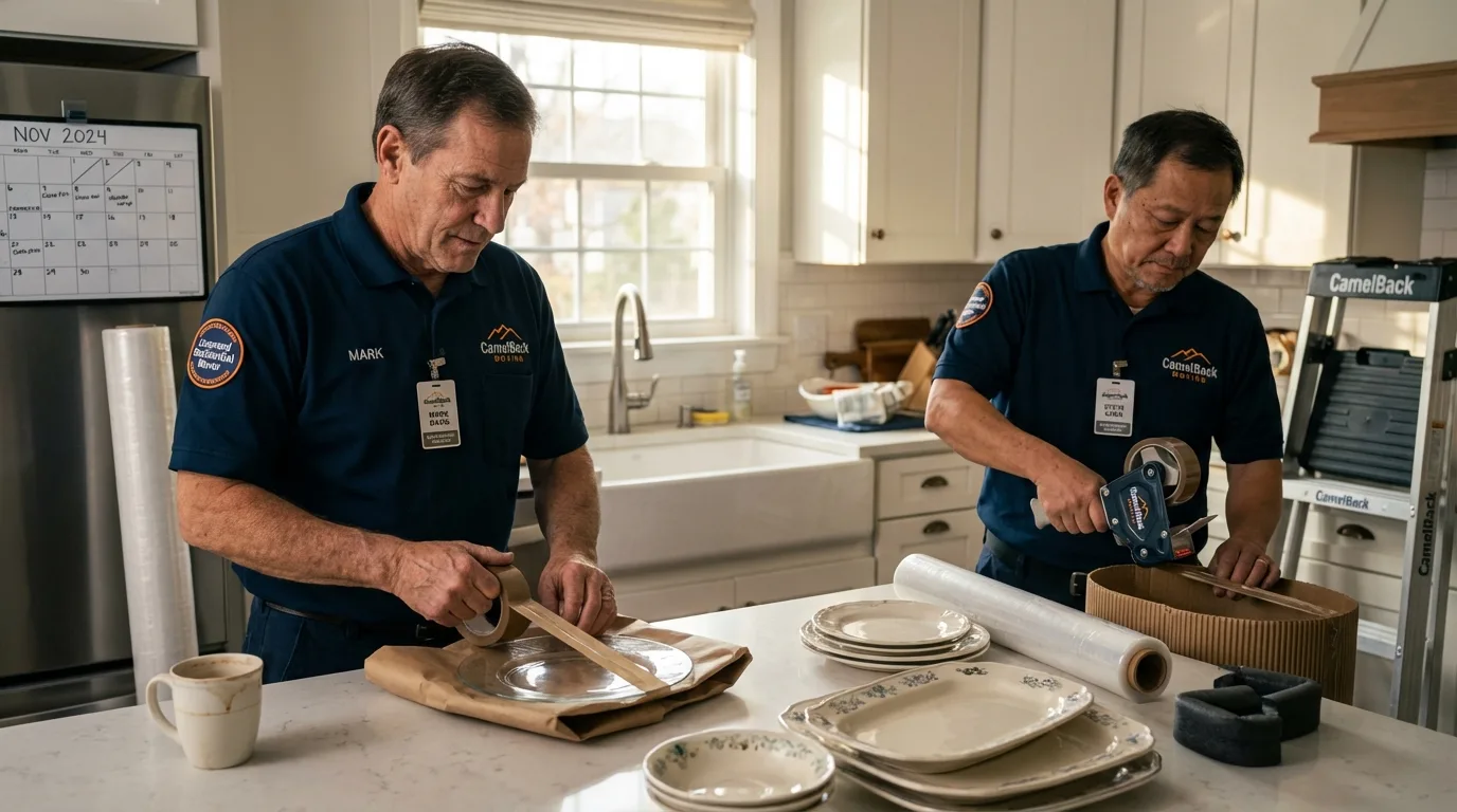 Professional crew packing kitchen dishware in Burbank, WA